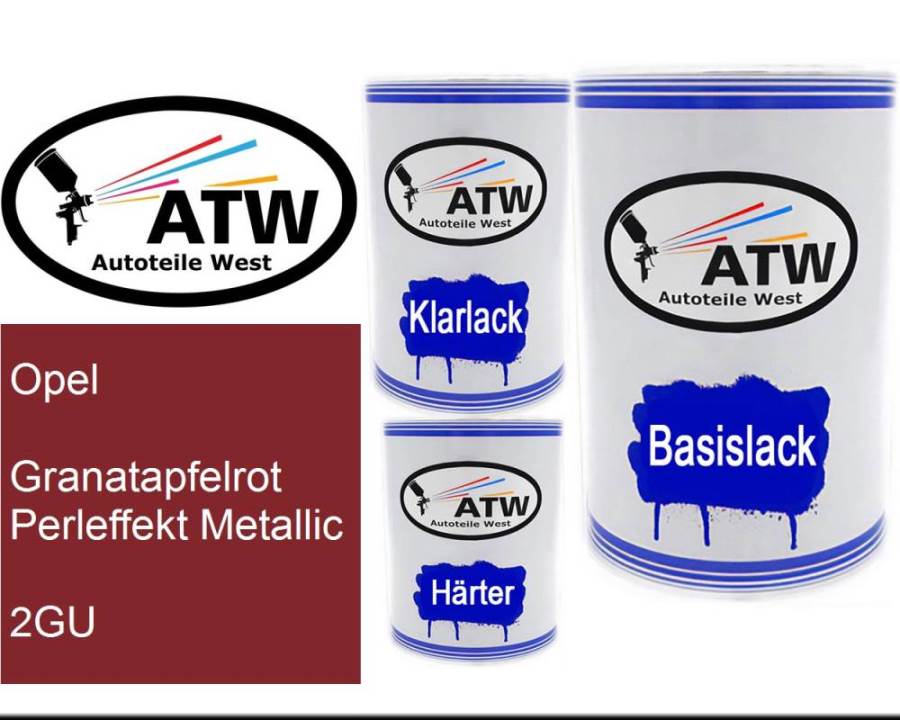 Opel, Granatapfelrot Perleffekt Metallic, 2GU: 500ml Lackdose + 500ml Klarlack + 250ml Härter - Set, von ATW Autoteile West.